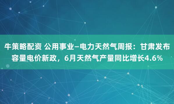 牛策略配资 公用事业—电力天然气周报：甘肃发布容量电价新政，6月天然气产量同比增长4.6%