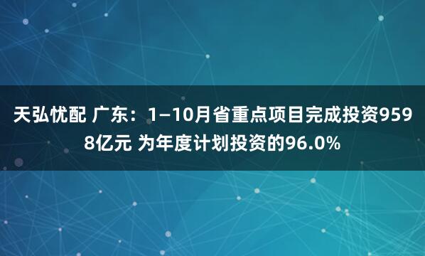 天弘忧配 广东：1—10月省重点项目完成投资9598亿元 为年度计划投资的96.0%